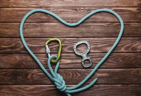 Climbing rope in the shape of a heart. Stock Photos