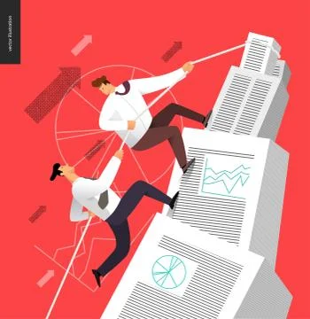 Climbing up in a stack of accounting documents Stock Illustration