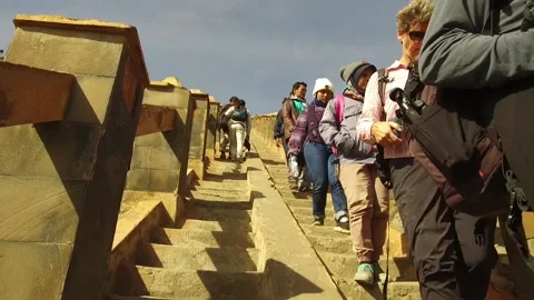 Climbing the stairs to active Volcano, Java, Indonesia Stock Footage 131152453