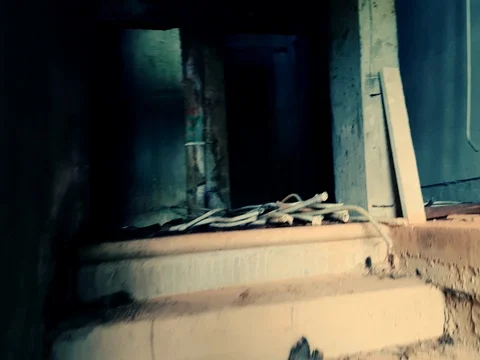 Climbing stairs in empty abandoned building. Going upstairs in dangerous place Video stock 71381802