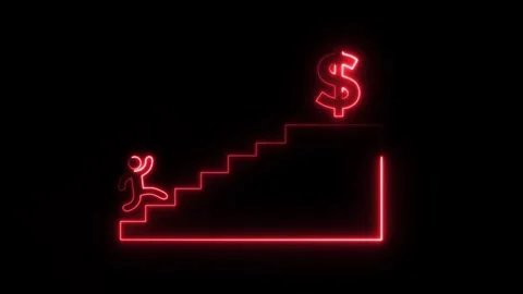 Climbing stairs to get dollars icon animation isolated on black background Video stock 321240137