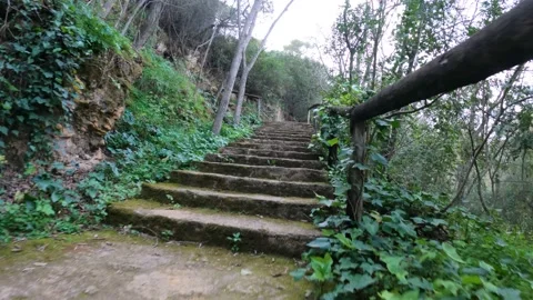 Climbing stairs through the Parque de Oromana in Alcala de Guadaira, Stock Footage 171621354