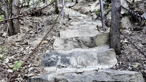 Climbing Up the Steep Stone Steps Stock Footage 318565102