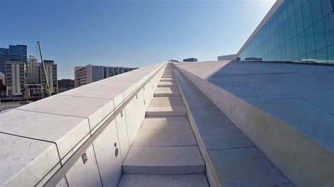 Climbing steps of opera in Oslo Norway 動画素材 91554906