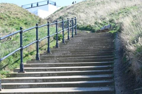 Climbing the steps from Saltburn beach Stock-Fotos