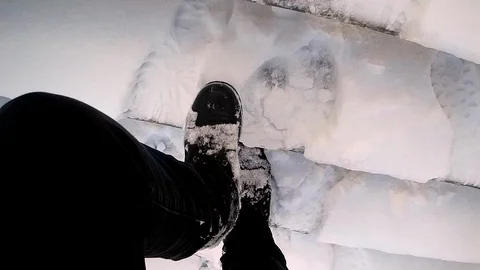 Climbing steps in winter Stock Footage 124018095