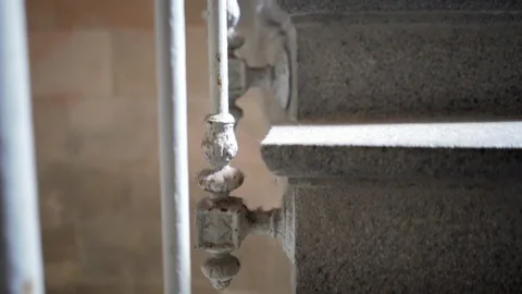 Climbing stone stairs in a tower - close up in slow motion shot Stock Footage 95936972