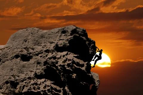 Climbing at sunset Stock Illustration