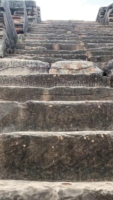 Climbing temple stairs in Angkor Stock Footage 340665322