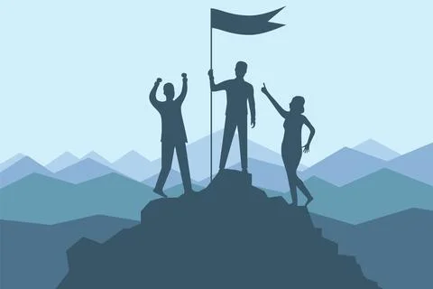 Climbing to the top of the mountain. A group of climbers climbed to the top. Stock Illustration