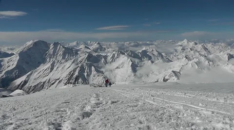 Climbing to the top of the mountain overall plan Stock Footage 62176464