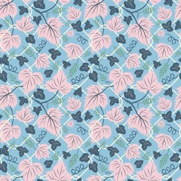 Climbing vines pattern blue Stock Illustration