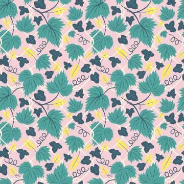 Climbing vines pattern pink Stock Illustration