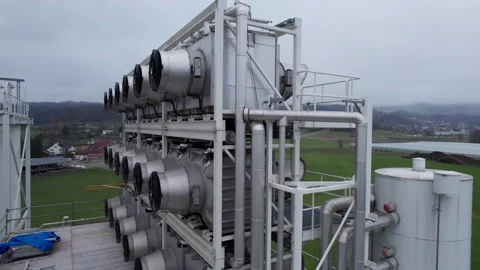 Climeworks carbon emissions CO2 direct air capture machines Stock Footage 166812099