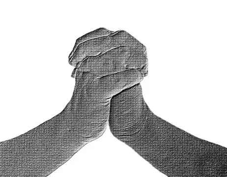 Clinched hands front on white Stock Illustration