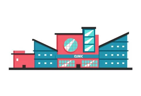 Clinic building. Flat vector illustration. Constructivism style Stock Illustration