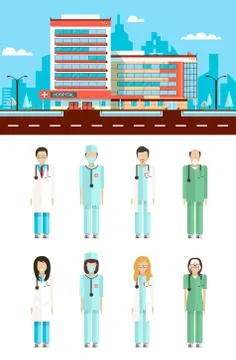 Clinic with doctors Stock Illustration