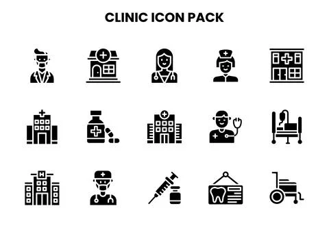 Clinic Glyph Vector Icons Pack Stock Illustration