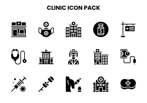 Clinic Glyph Vector Icons Pack Stock Illustration