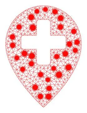 Clinic Map Pointer Carcass Mesh Icon with Virus Nodes Illustrazione stock