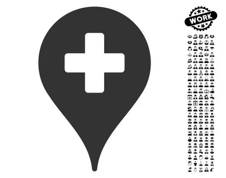 Clinic Map Pointer Icon with Work Bonus Stock Illustration