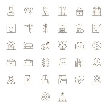 Clinic Visual Pack containing 32 Thin Line Grid Fitted Vector Icons Illustrazione stock