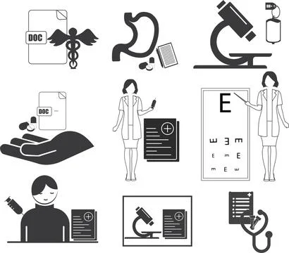 Clinical analysis check icon set, medical analysis icon set black vector Stock Illustration