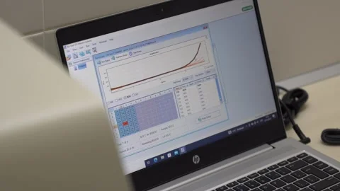A clinical analysis laboratory computer showing data analysis software for Stock Footage 297237502
