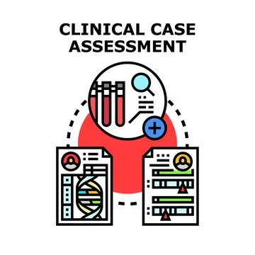 Clinical case assessment analyzing patient medical records and diagnostic tes Stock Illustration