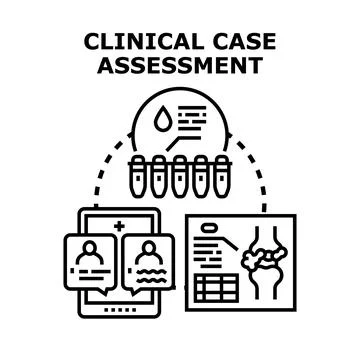 Clinical case assessment evaluating patient health using digital tools Stock Illustration