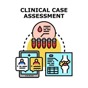 Clinical case assessment evaluating patient health using digital tools Stock Illustration