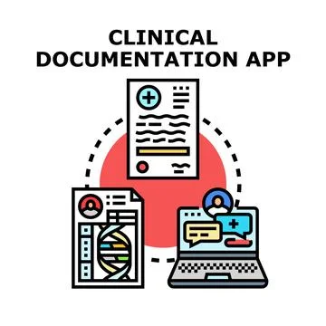 Clinical documentation application connecting patient data and medical record Stock Illustration