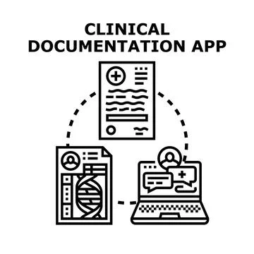 Clinical documentation application connecting patient data and medical record Stock Illustration