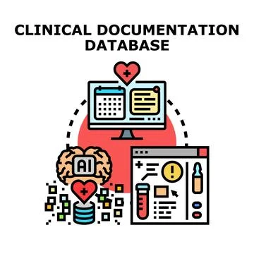 Clinical documentation database managing patient medical data Illustrazione stock