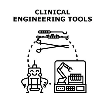 Clinical engineering tools in medicine and healthcare technology Stock Illustration