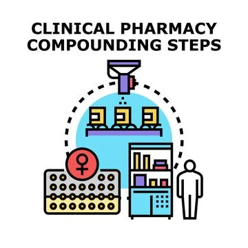 Clinical pharmacy compounding steps creating medication Stock Illustration