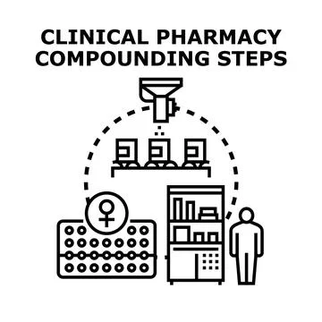 Clinical pharmacy compounding steps creating medication Stock Illustration