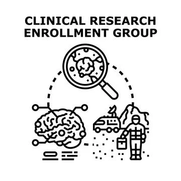 Clinical research enrollment group evaluating scientific experiment data 库存插图