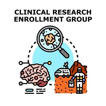 Clinical research enrollment group evaluating scientific experiment data Stock Illustration
