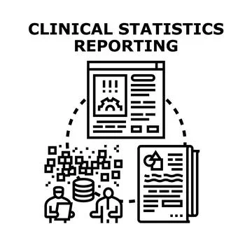 Clinical statistics reporting analyzing data and generating reports Stock Illustration