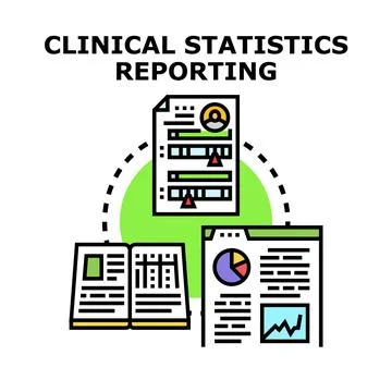 Clinical statistics reporting analyzing medical research data Stock Illustration