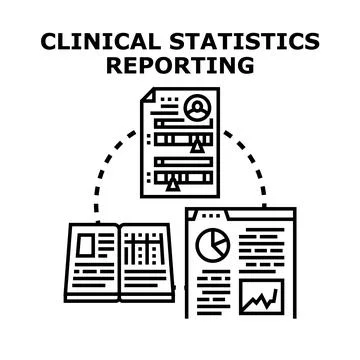 Clinical statistics reporting analyzing medical research data 库存插图