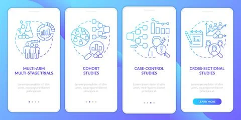 Clinical studies types blue gradient onboarding mobile app screen Stock Illustration