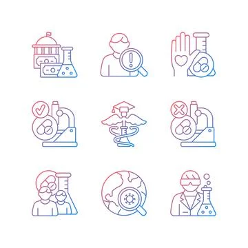 Clinical study gradient linear vector icons set Stock Illustration