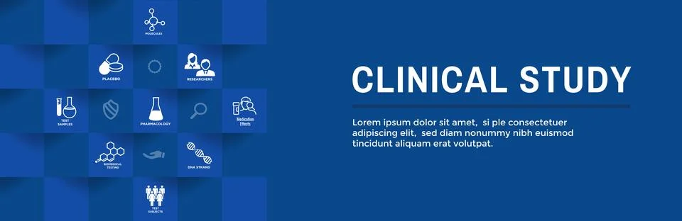 Clinical Study Icon Set and Web Header Banner Stock Illustration