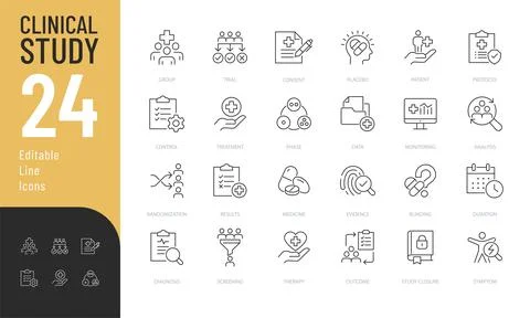 Clinical Study Line Editable Icons set. Stock Illustration