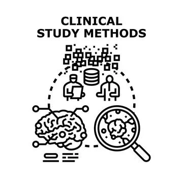 Clinical study methods researching medical analysis concepts Stock Illustration