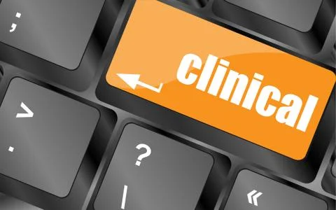 Clinical text on laptop computer keyboard key Stock Illustration