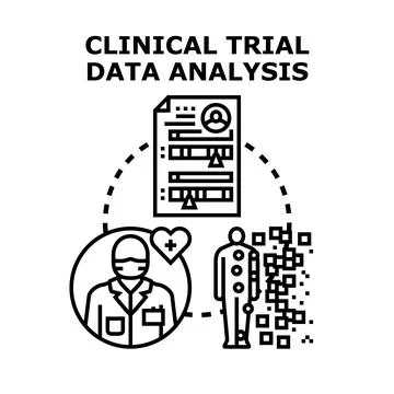 Clinical trial data analysis medical research concept Stock Illustration
