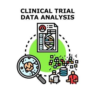 Clinical trial data analysis process and medical research Stock Illustration